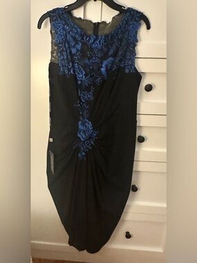 Tadashi Shoji Black Dress with Royal Blue Floral Lace